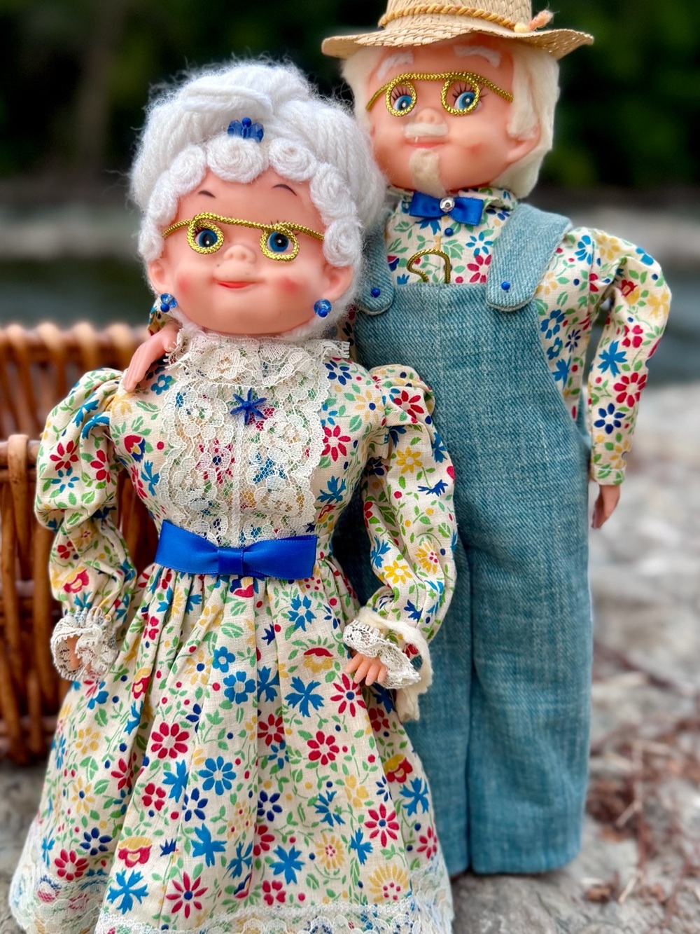 Vintage Handmade Dish Soap Bottle Dolls Farmer Papa and His Very Lovely Wife!!